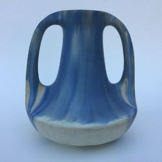 Rare Early 1900s Cream W/ Blue Drip Glaze Muncie Art Pottery Mission Vase Wow