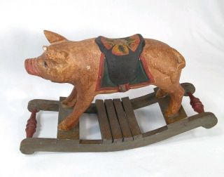 Pig Rocking Horse Wooden Figure Saddle Toy Rare