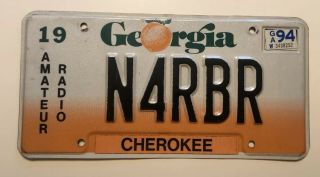 Rare 1996 Georgia Ham Radio License Plate Tag N4rbr Cherokee Peach