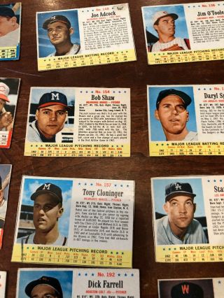 27 Diff 1963,  1962,  1961 Post Cereal Baseball Cards Wynn Shaw Higher Grade (rare) 8