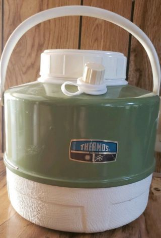 Vintage 1970s Thermos Brand Picnic Camping Gal Jug Cooler Insulated Rare Green