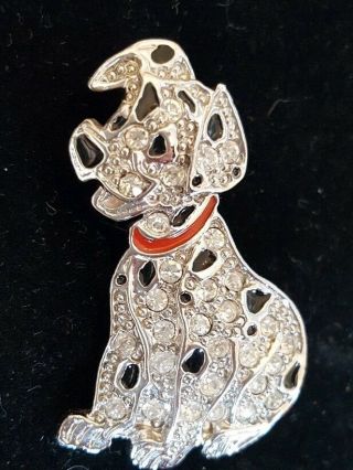 Rare Vintage Disney 101 Dalmatians Pongo Enamel & Crystal Pin Brooch