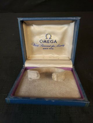 Vintage Omega Watch Jewelry Box World Famous Blue Leather W/ Metal Emblem Rare