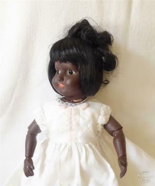 Rare Antique Early 20th Century French Bisque Headed Black Doll Plastolite Paris