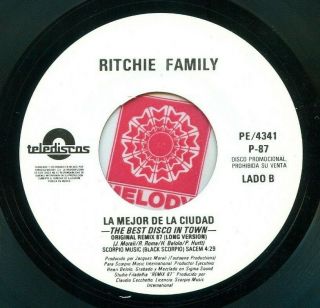 The Ritchie Family “the Best Disco In Town” Promo Disco Rare Mexican 7 " Single