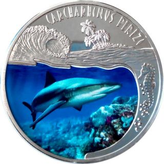 2010 Rwanda Gray Shark " Carcharhinus Perezi " Silver Proof Coin Rare