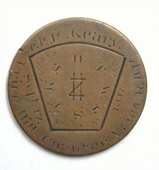 1830 Coronet Large Cent W/hand Engraved Cincinnati,  Oh Masonic Symbols Rare Vf