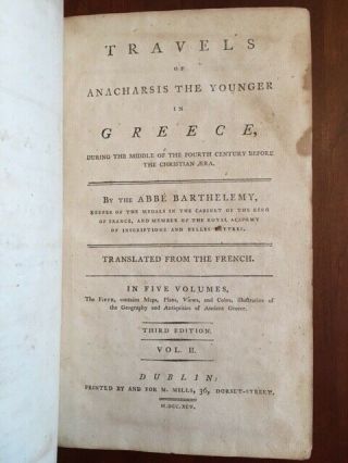 Rare 1795 Travels Anacharsis The Younger In Greece,  Scythian Philosopher,  Dublin