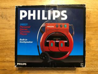 Rare Vintage Philips D6521 Red Personal Stereo Cassette Player