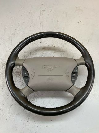 94 - 04 Ford Mustang Complete Steering Wheel Oem Leather Wrapped Gray Rare