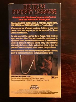 The Texas Chainsaw Massacre VHS Media Home Entertainment Rare Horror Like 2