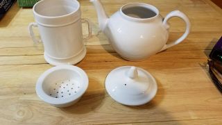 Apilco France Rare 4 Piece Vintage Porcelain Stacking Teapot White 2