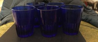 Paden City Cobalt Blue 215 Line Glades 3.  5 Inch Glasses Rare Set Of 5
