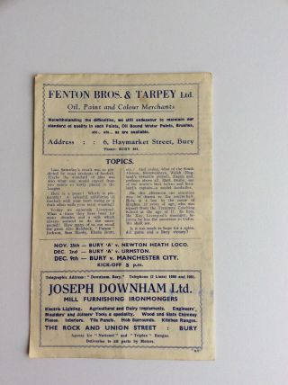 Bury V.  Liverpool Football Programme 1944 And Rare 2
