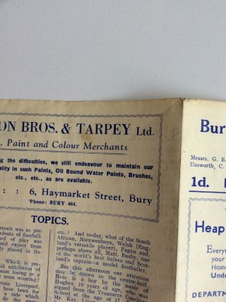 Bury V.  Liverpool Football Programme 1944 And Rare 5