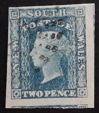 Rare 1860 Nsw Australia 2d Blue Imperf Small Diadem Stamp Plate 2 Full Mrgn
