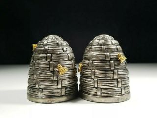 Vintage Godinger Silver Plated Bee Hive Salt And Pepper Shakers Rare Find