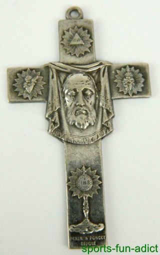 Rare Antique French Crucifix Pendant Cross Pectoral Holy Shroud Silver Poncet