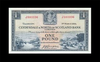 1.  3.  1954 Clydesdale Bank Scotland 1 Pound Rare ( (gem Unc))