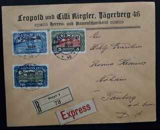 Rare 1921 Austria Registd Cover Ties 3 Stamps With Hochwasser 1920 O/p Cd Steyr