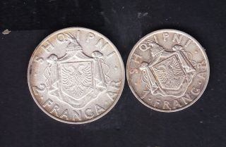 1935 Albania.  1,  2 Fr.  Ar.  Albanian Silver Coin 5,  10 Gr Rare.  See The Picture.  N 0.  77