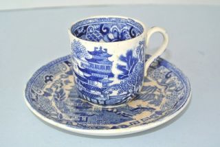 Antique Rare Semi China Ridgway England Blue Willow Demitasse Tea Cup & Saucer
