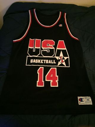 Vintage 90’s Champion Olympic Team Usa Alonzo Mourning 14 Jersey Size 48 Rare