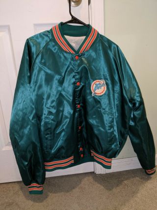 Rare Vintage 80s 90s Miami Dolphins Nfl Chalk Line Satin Jacket Mens Xl