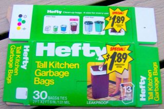 Rare Vintage 1985 Hefty Garbage Trash Bags Box Kitchen Packaging Graphics Retro