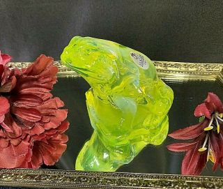 Fenton Art Vaseline Glass Rare Yellow Frog Topaz Opalescent Glows W Black Light