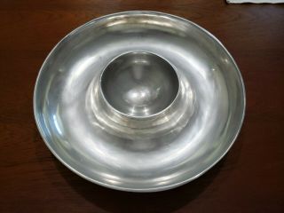 Rare Pottery Barn Pewter Chip And Dip Bowl Combo All In One
