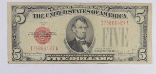 Uncommon 1928 - F $5.  00 Red Seal Us Note - Rare Note 560