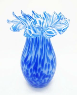 VTG Cobalt Blue White Murano Formation 12 Leaf scissor cut petal Vase RARE 4