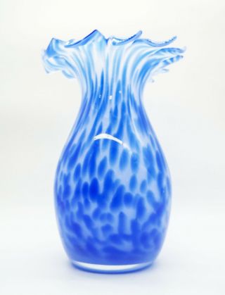 VTG Cobalt Blue White Murano Formation 12 Leaf scissor cut petal Vase RARE 5