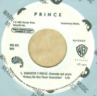 Prince “diamonds And Pearls” Promo Jazz Pop Rap Funk Pop Rock Rare Mexican 7 "