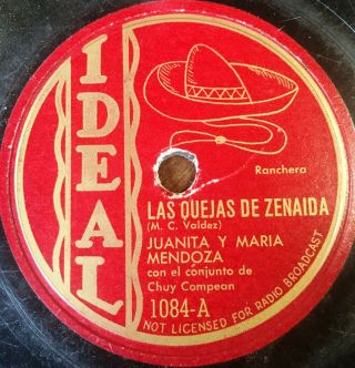 " Latin Tejano Tex Mex  Juanita Mendoza  Las Quejas De Zenaida  Rare 78 "