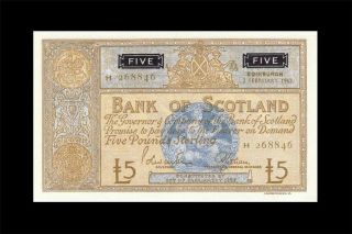 2.  2.  1967 Bank Of Scotland 5 Pounds Rare ( (aunc/unc))