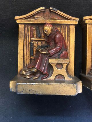 RARE 1922 L.  V.  A Bookends by Ronson Bronzed Heavy Metal Monk Reading ART DECKO 3