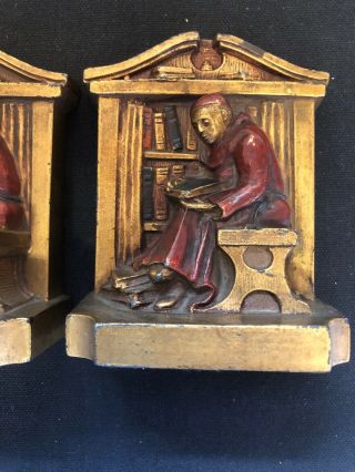 RARE 1922 L.  V.  A Bookends by Ronson Bronzed Heavy Metal Monk Reading ART DECKO 4
