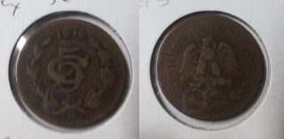Rare 1919 Mexico 5 Centavos Eagle/snake