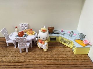 Rare Htf Sanrio Hello Kitty Dollhouse Furniture - Kitchen Set,  Figure