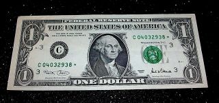 Rare $1 One Dollar Bill Low Serial Number 2001 Star Note C 04032938 Philadelphia