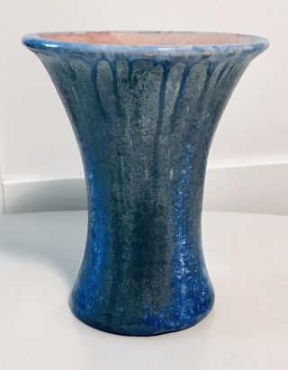 Rare Crystalline Pisgah Forest Pottery Trumpet Vase Blue Green C1945 4 7/8” High
