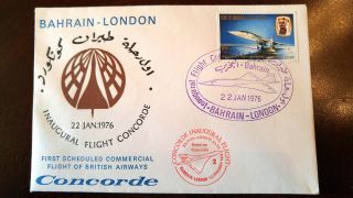 Very Rare 1976 Bahrain “concorde” Bahrain - London 1st Flight Cover Ffc With Londo