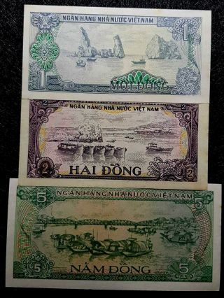 1985 Vietnam 1,  2 & 5 Dong Banknote Unc Very Rare (, 1 B/note) D5407