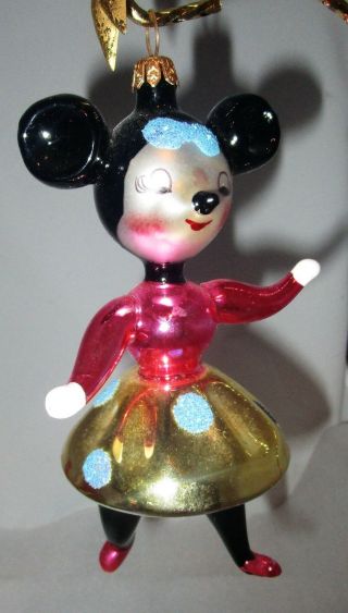 Vintage Christopher Radko Italy Minnie Mouse Christmas Glass Ornament 1993 Rare