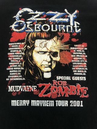 Rare Rob Zombie Ozzy Osbourne Mudvayne Merry Mayhem Tour 2001 T - Shirt Size L