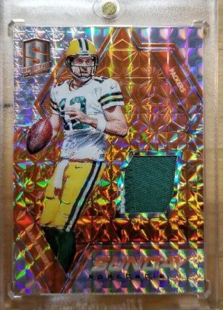 Aaron Rodgers 2016 Spectra Game Worn Orange Jersey Swatch 2/3 Rare Packers