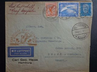 Germany Zeppelin Postcard To Brasil 1932 Check Out Rare Postcard