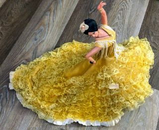 Vtg Rare Lucero Tena Marin Chiclana Spanish Flamenco Dancer Doll Yellow Massive